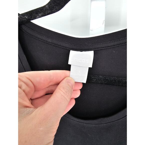 Chico's Women's Long Sleeve Round Neck Black Pull-over Blouse Top Size 3 Crochet - Picture 3 of 4